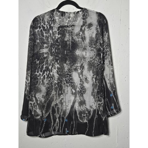 Black Saks Fifth Avenue Womens Printed Keyhole Neck Tunic Blouse Size Medium - Picture 2 of 13